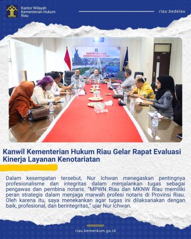 Kanwil Kementerian Hukum Riau Gelar Rapat Evaluasi Kinerja Layanan Kenotariatan