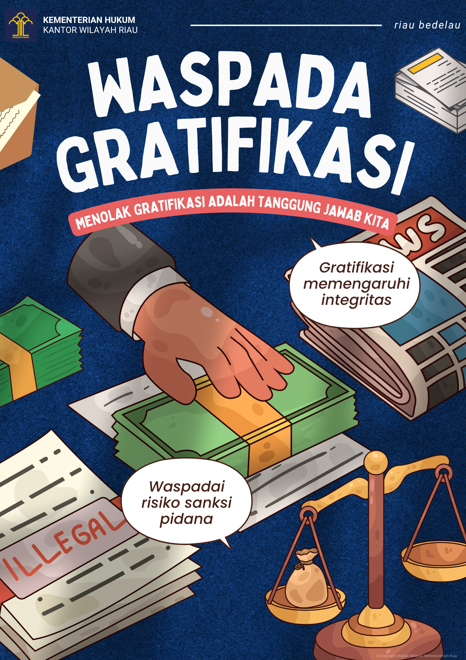Poster Waspada Gratifikasi Ilustratif Cokelat dan Hijau
