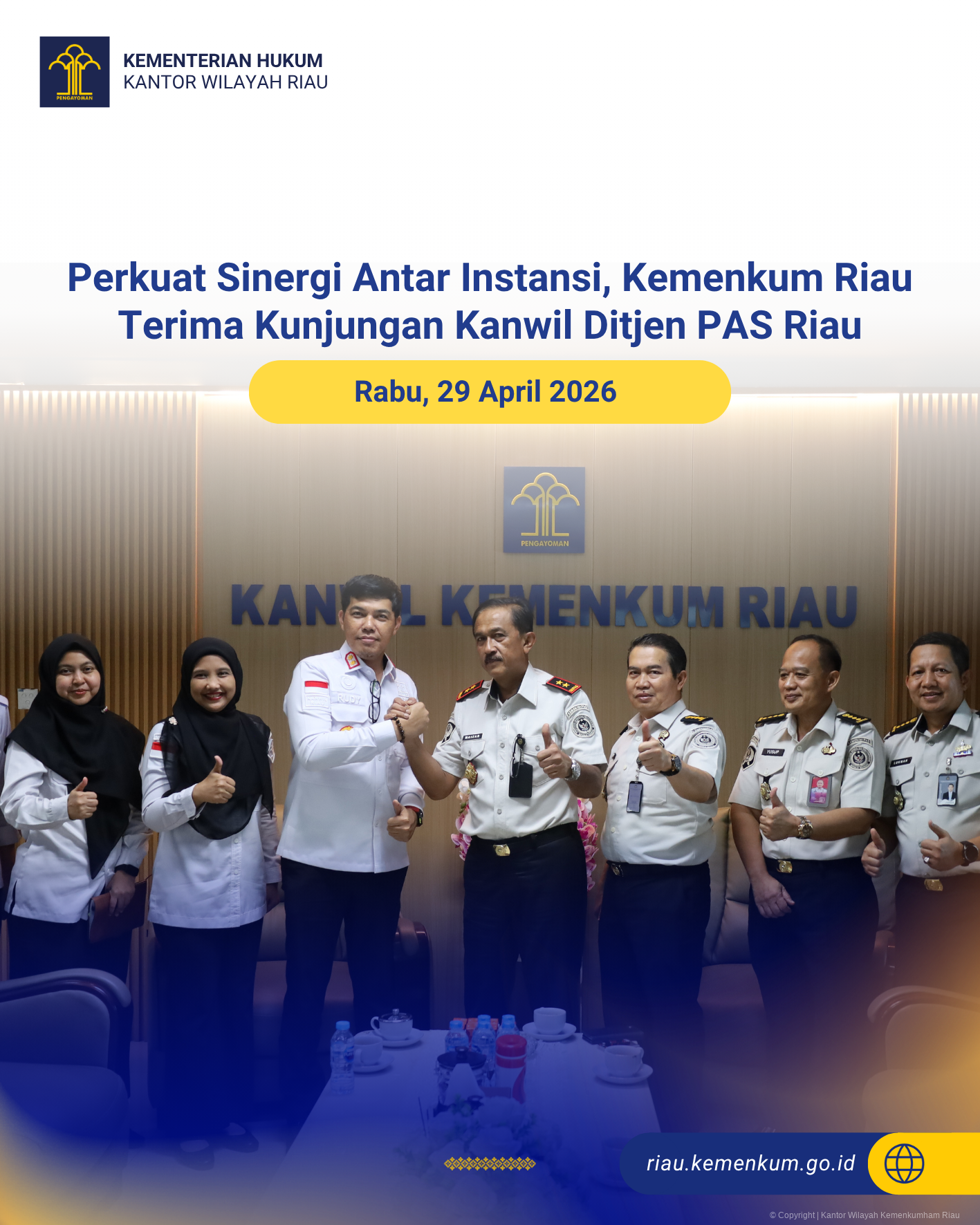 Perkuat Sinergi Antar Instansi, Kemenkum Riau Terima Kunjungan Kanwil Ditjen PAS Riau