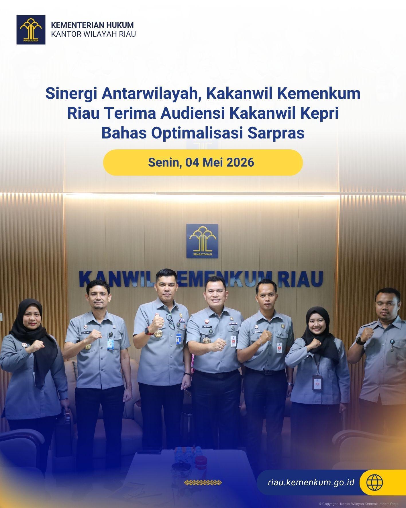 Sinergi Antarwilayah, Kakanwil Kemenkum Riau Terima Audiensi Kakanwil Kepri Bahas Optimalisasi Sarpras