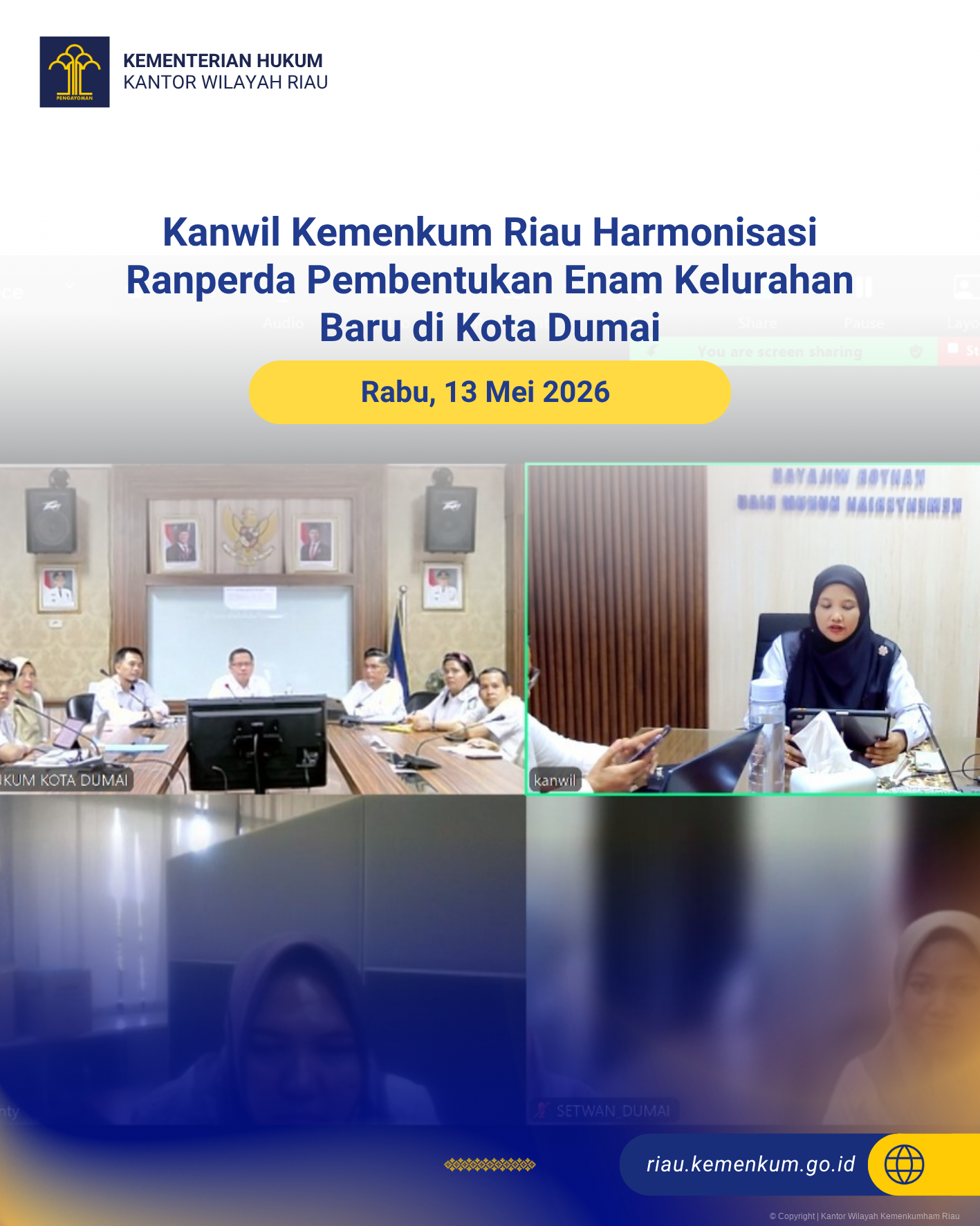 Kanwil Kemenkum Riau Harmonisasi Ranperda Pembentukan Enam Kelurahan Baru di Kota Dumai